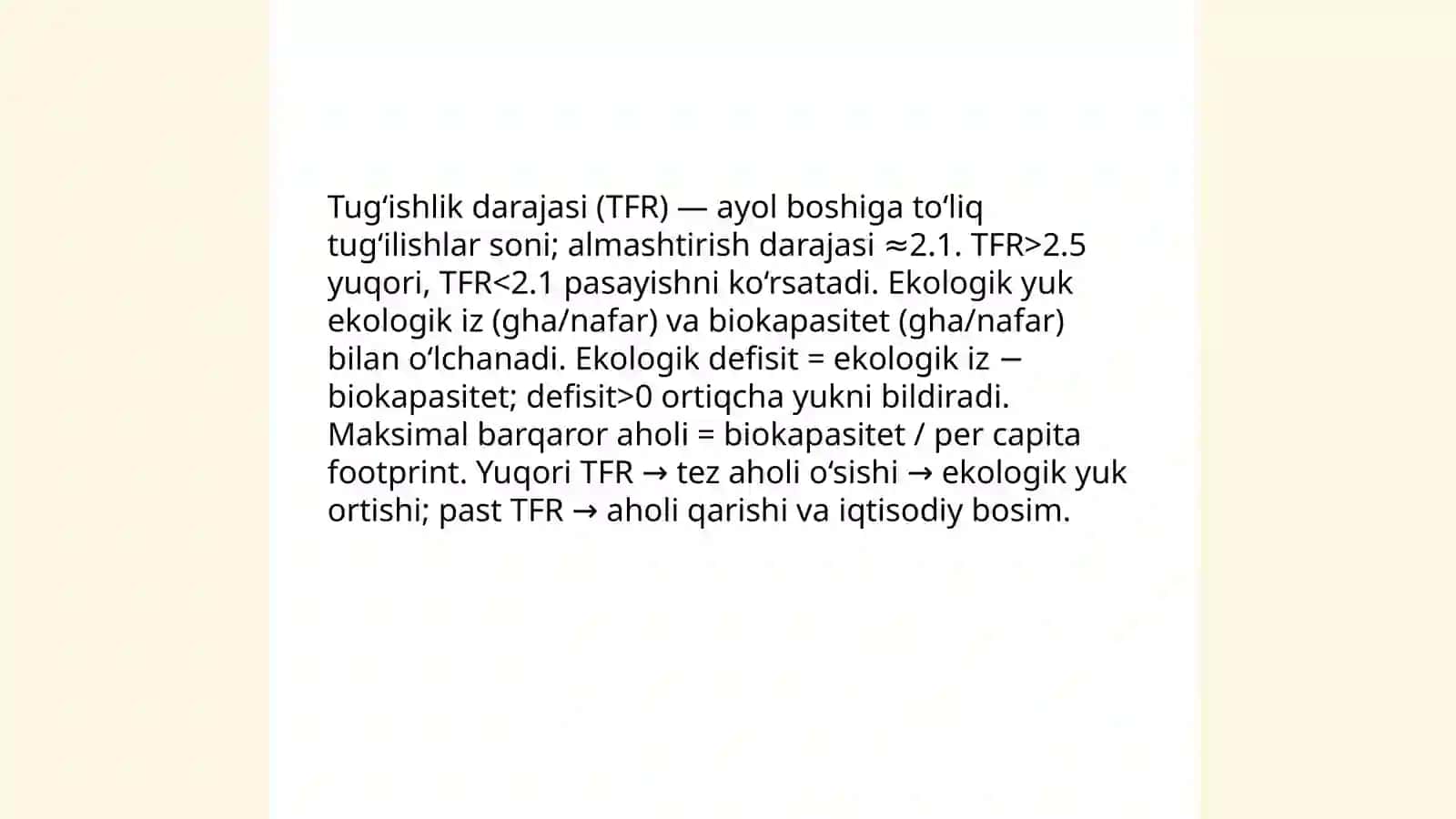 Demografik jarayonlar va ekologiya. Kambag'allik va tengsizlikni o'lchash 4