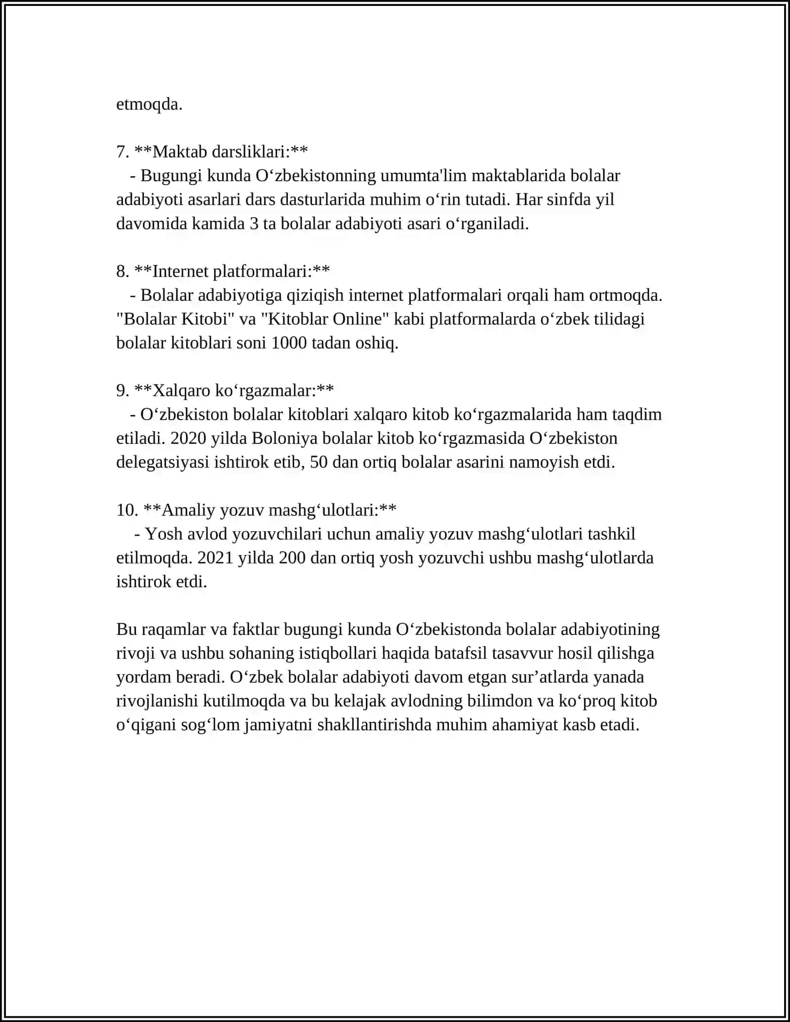 HOZIRGI DAVRDAGI O'ZBEK BOLALAR ADABOYOTI 4