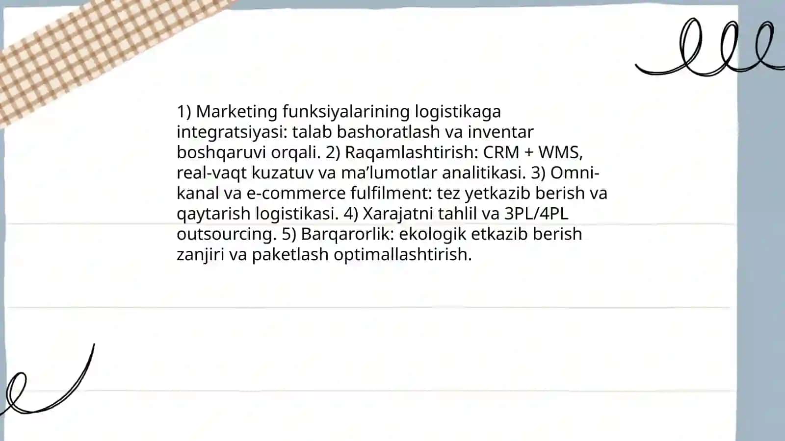 Marketing funksiyalarining logistik funksiyalarga aylanish tendenqiyalari 4