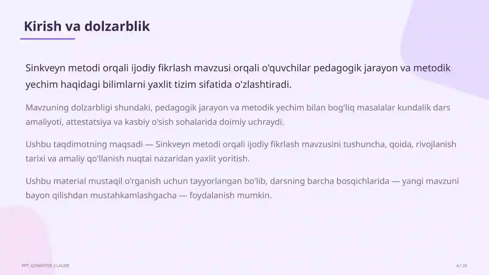 Sinkveyn metodi orqali ijodiy fikrlash 4