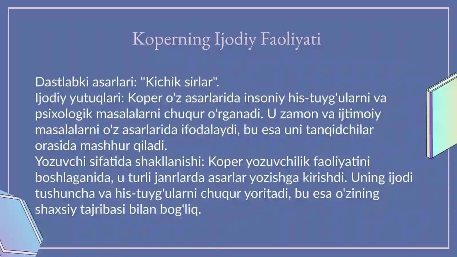 Jeyms Fenimuar Koperning hayoti va ijodi"Izquvar"romani haqida 4
