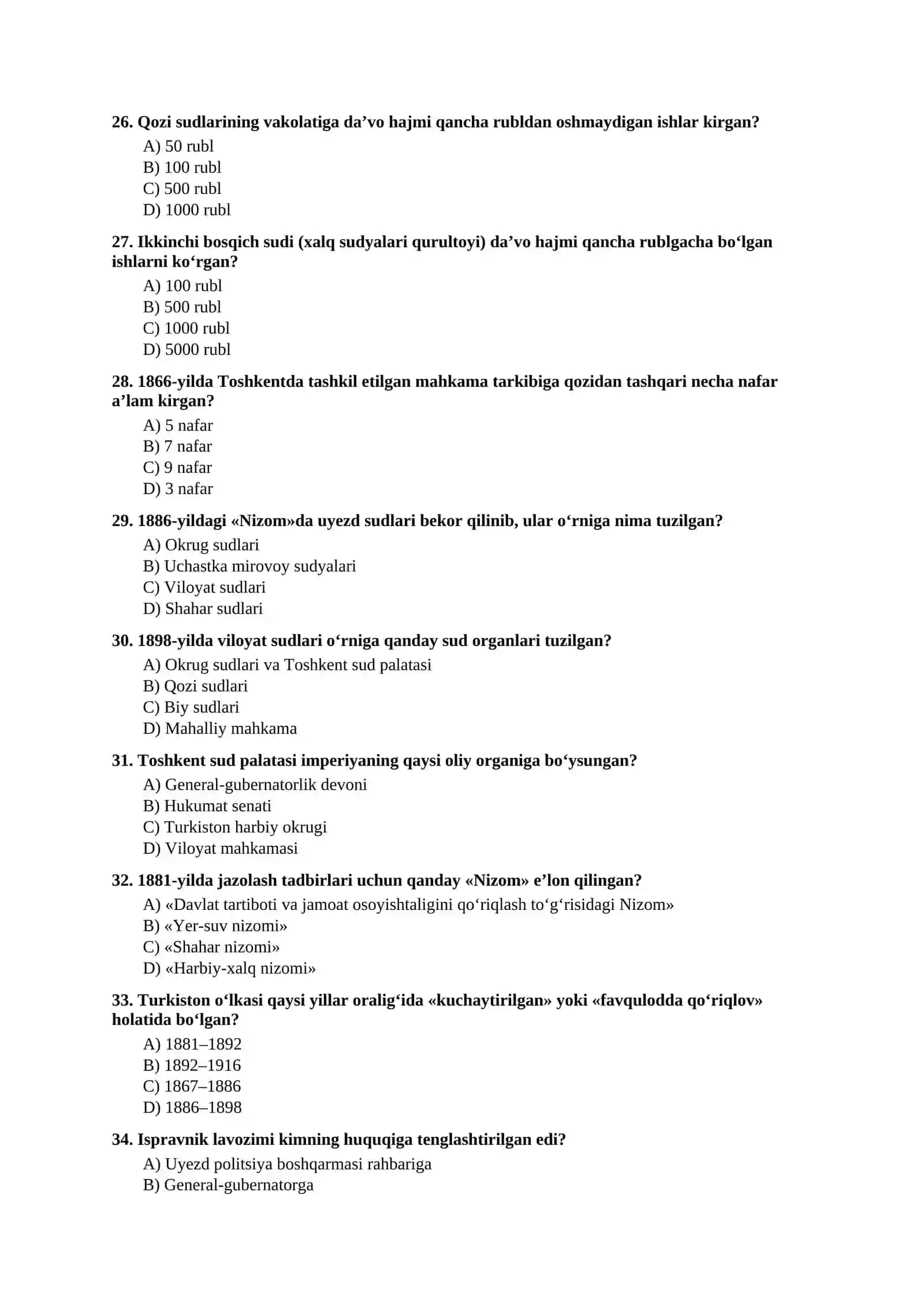 Mavzulashtirilgan testlar | 9-SINF O‘ZBEKISTON TARIXI III boʻlim 4