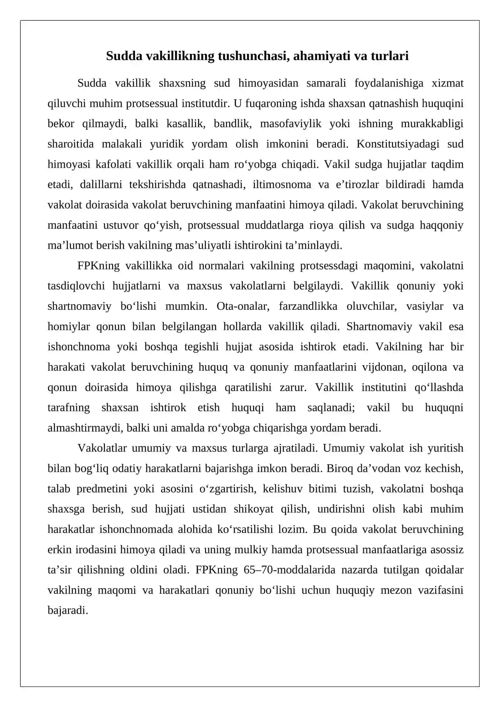 Fuqarolik protsessida sudda vakillik va vakilning vakolatlari 4