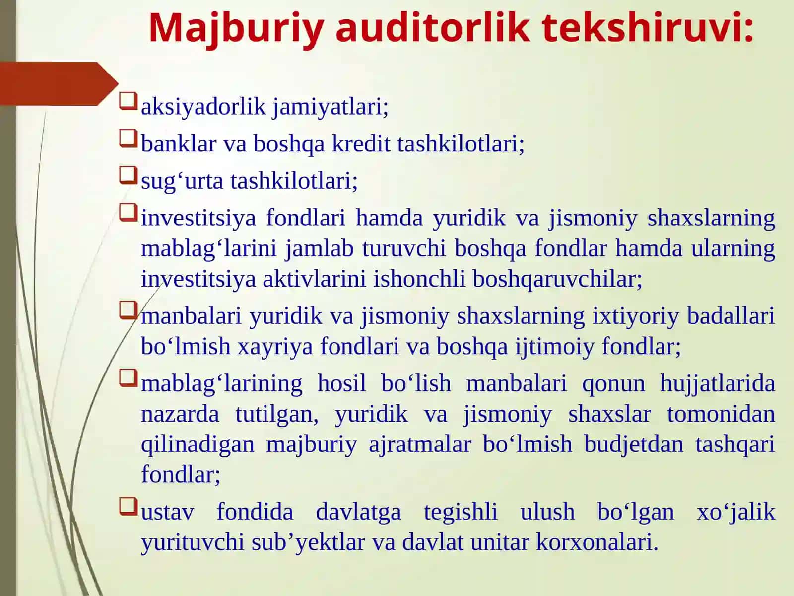 Auditorlikning turlari va auditorlik tashkilotlarining professional xizmatlari 4