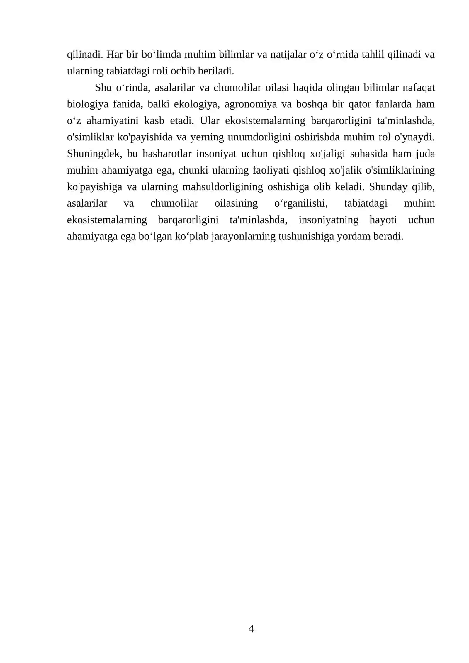 Referat "Asalarilar oilasi va ularning o‘zaro munosabati" va "Chumolilar oilasi va ularning o‘zaro munosabati" mavzusiga oid hisobot yozish 4