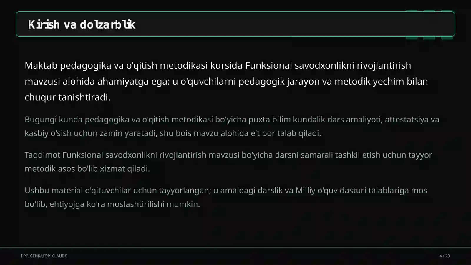 Funksional savodxonlikni rivojlantirish 4