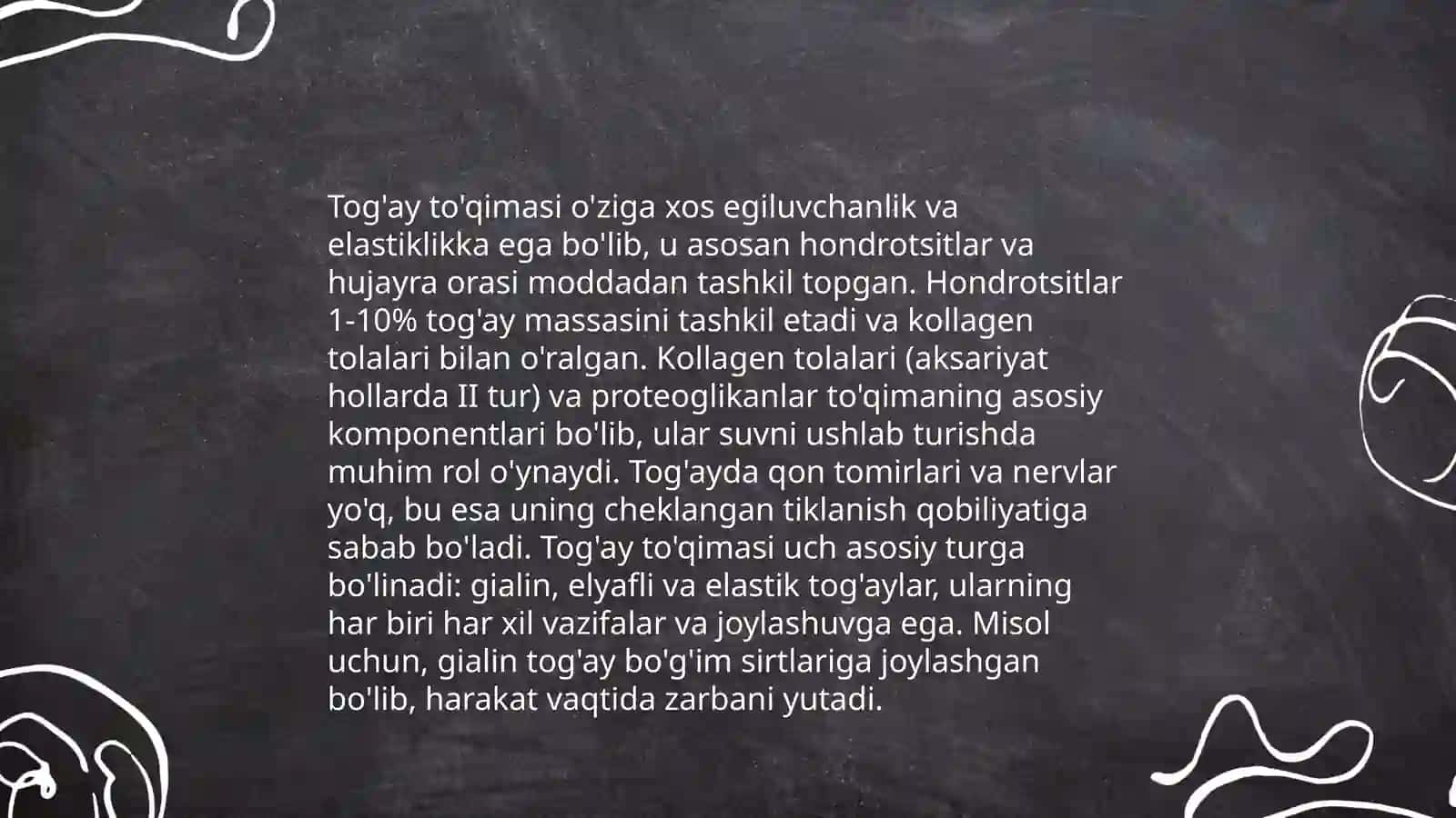 Suyak va tog‘ay to‘qimalarining tuzilishi organizmda joylashishi va faoliyati 4