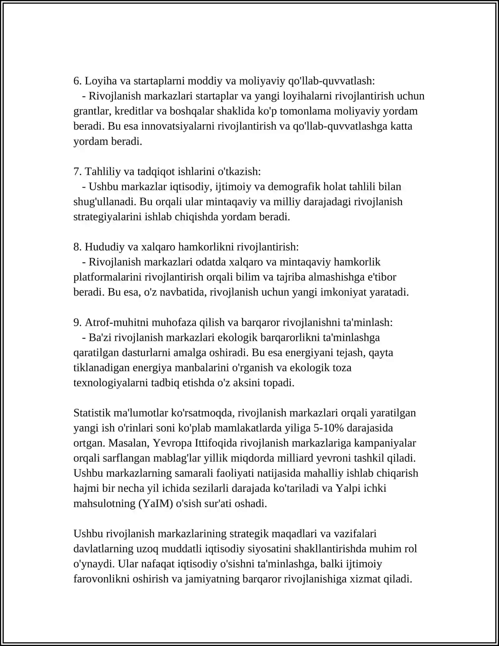 RIVOJLANISH MARKAZLARI, TAʼLIMIY FAOLIYAT VA ULARGA QOʻYILADIGAN TALABLAR 4