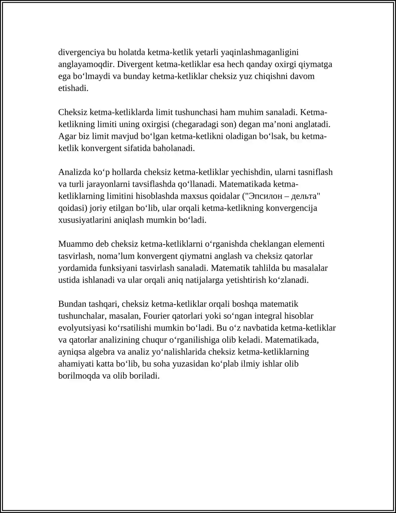 CHEKSIZ KETMA KETLIKLAR 4