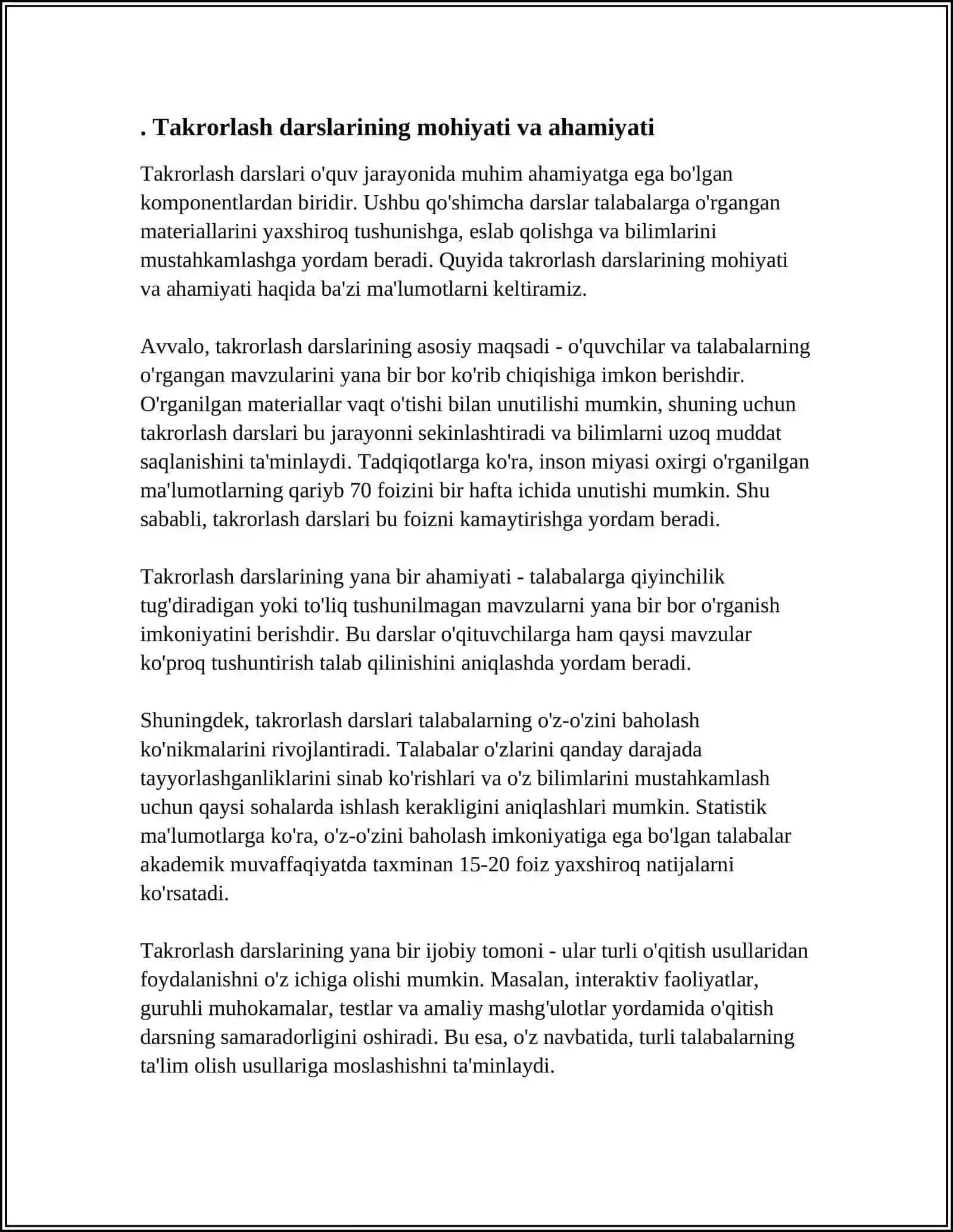 1-SINFDA TAKRORLASH-UMUMLASHTIRISH DARSLARINI TASHKIL ETISHGA ORGATISH METODIKASI 4