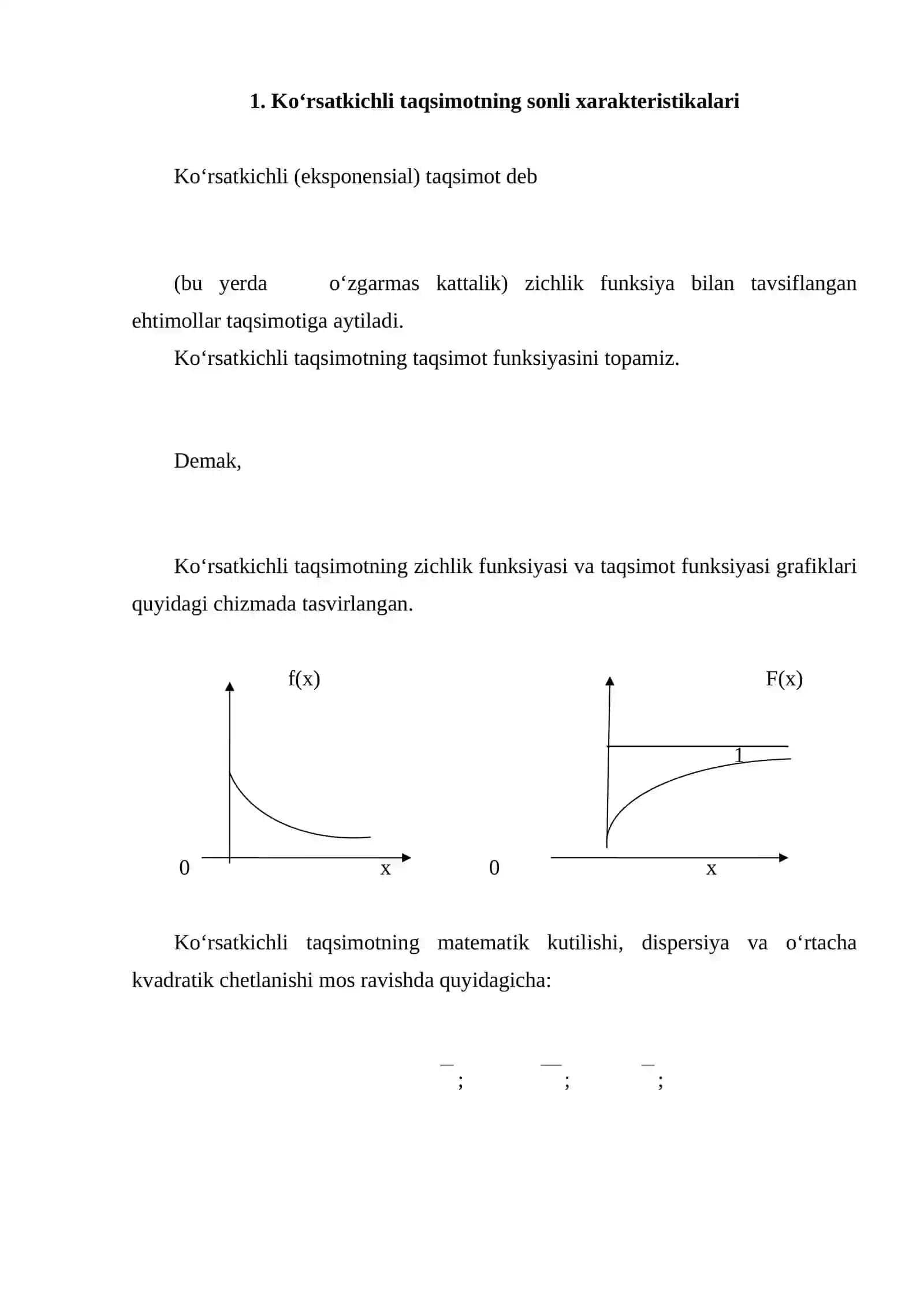 Ko’satkichli taqsimotning sonli xarakteristikalari 4