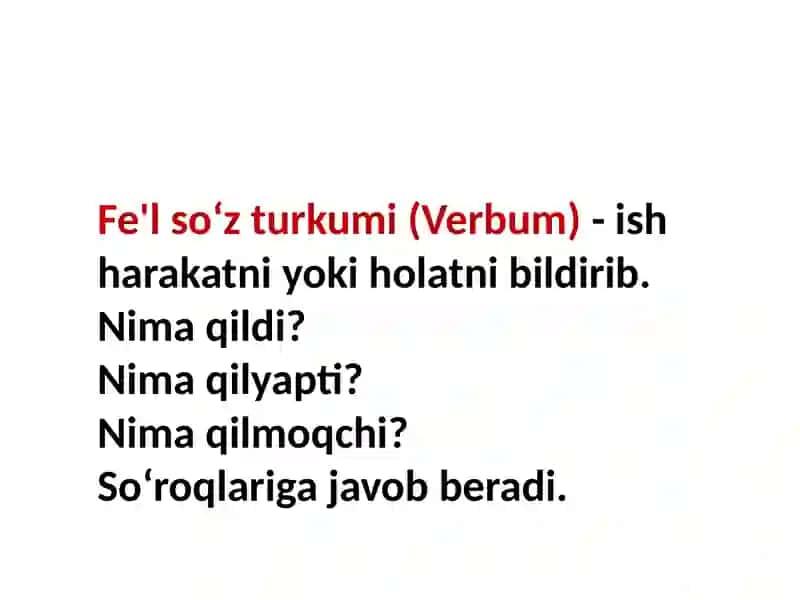 Fe'l soʻz turkumi 4