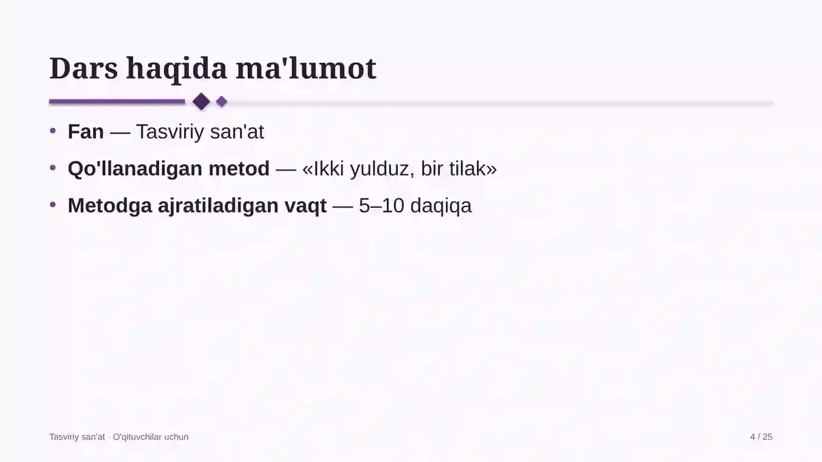 tasviriy san'at darslarida ikki yulduz bir tilak metodidan foydalanish 2855 4