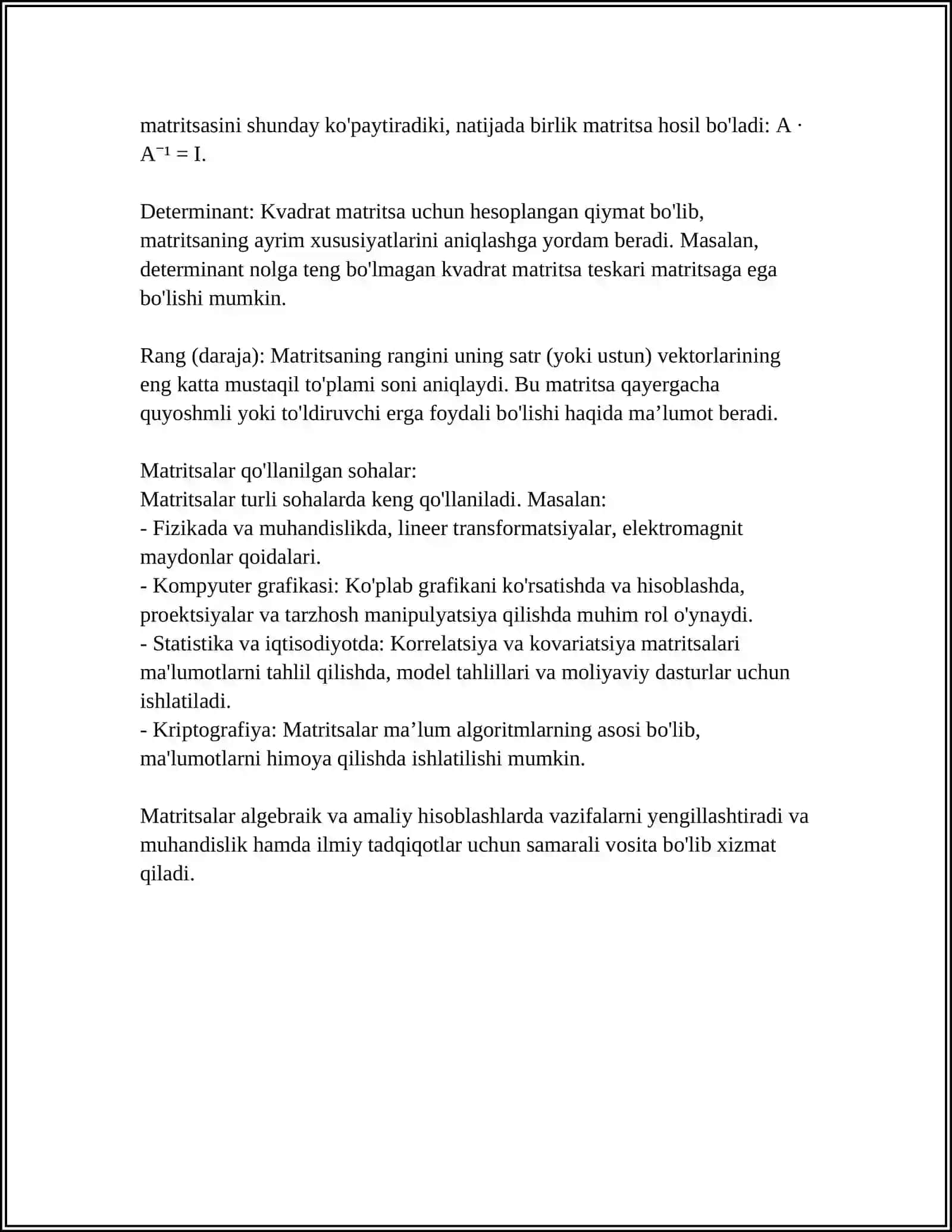 MATRITSA VA ULAR USTIDA AMALLAR BAJARISH 4