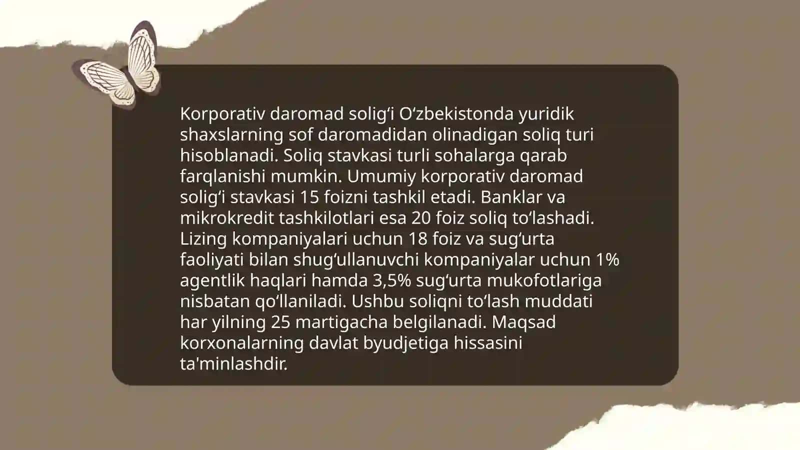 Yuridik shaxslar to‘laydigan soliqlarga umumiy tavsifnoma 4