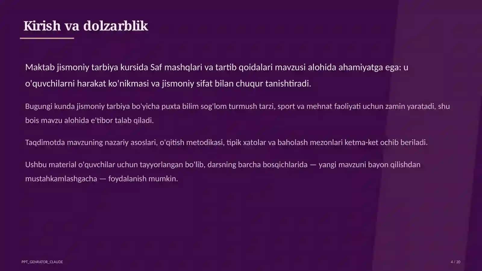 Saf mashqlari va tartib qoidalari (1-sinf) 4