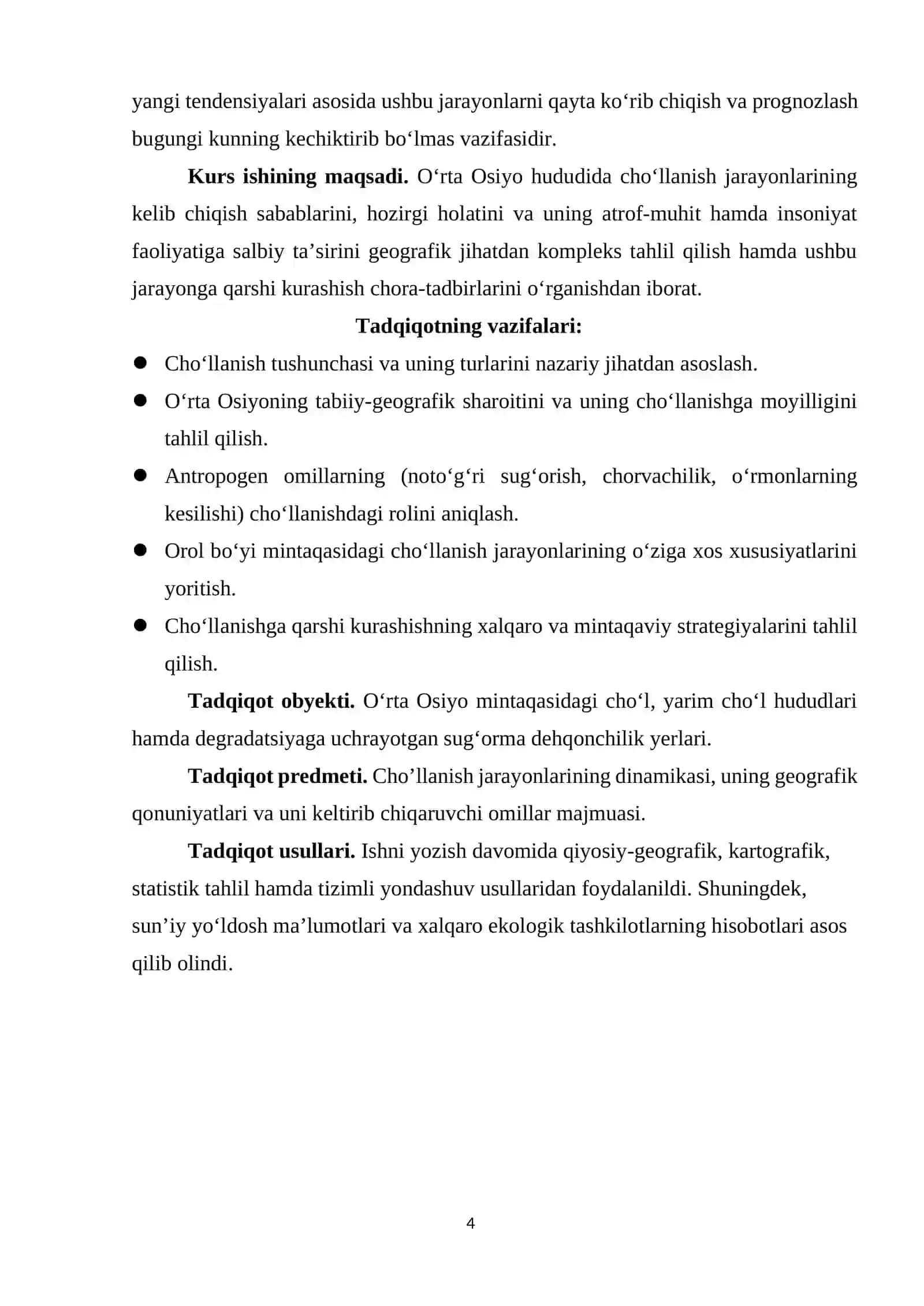 O’rta osiyo cho’llanish jarayonlarining dinamikasi, uning geografik qonuniyatlari 4