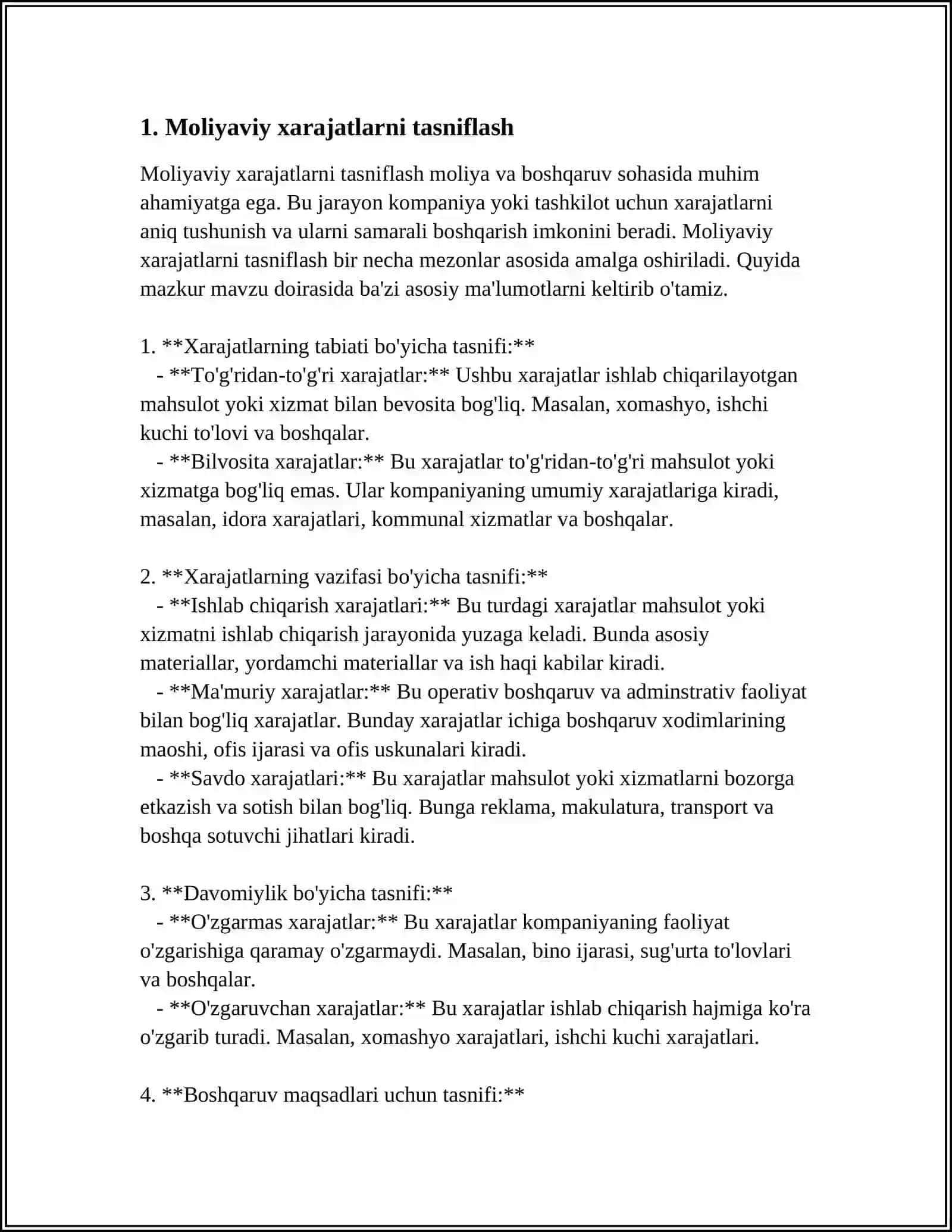 Moliyaviy faoliyat bo'yicha xarajatlarni hisobga olish 4