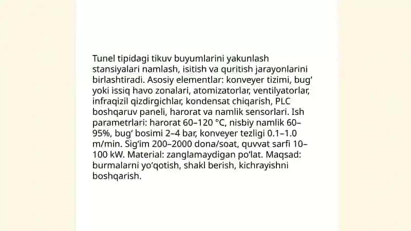 Tikuv buyumlariga namlab-isitib ishlov berish zamonaviy uskunalari 4