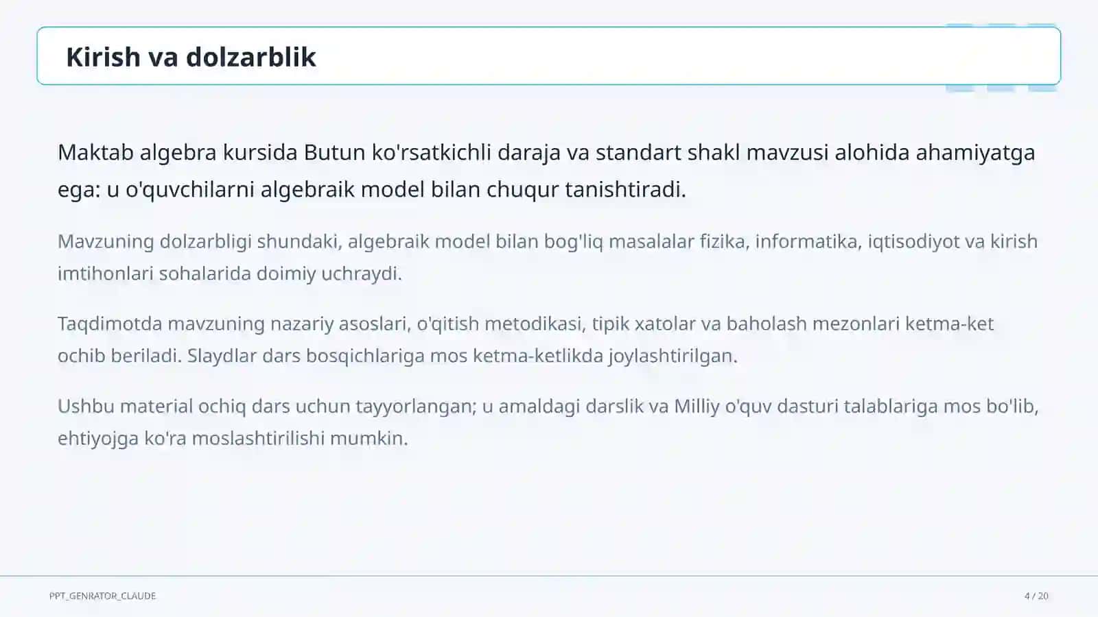 Butun ko'rsatkichli daraja va standart shakl (8-sinf) 4