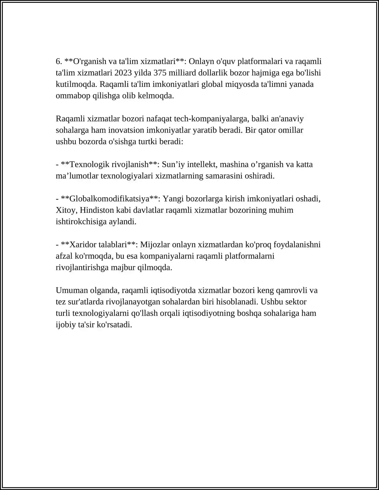 RAQAMLI IQTISODIYOTDA XIZMATLAR BOZORINI RIVOJLANTIRISH 4