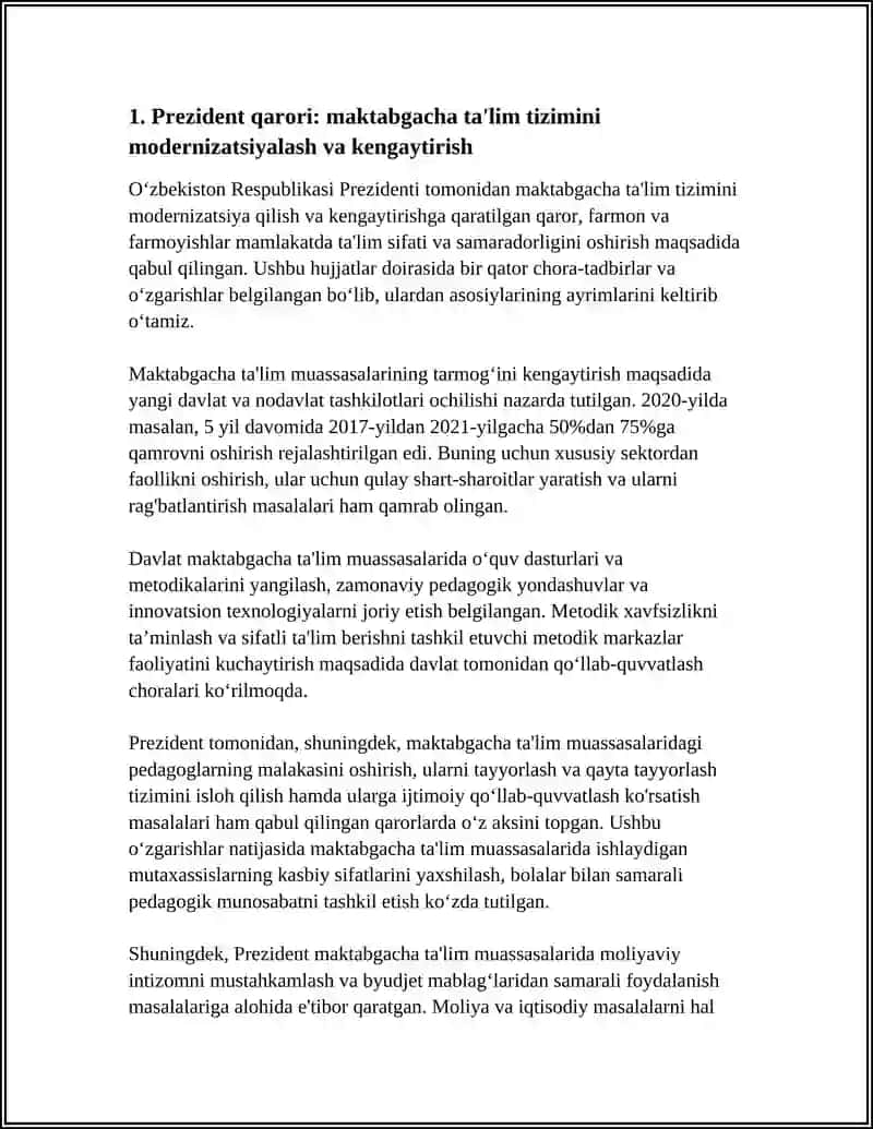 O‘zbekiston Prezidentining MAKTABGACHA TA'LIMGA DOIR MAKTABQACHON VA HAMSHIRASI 4