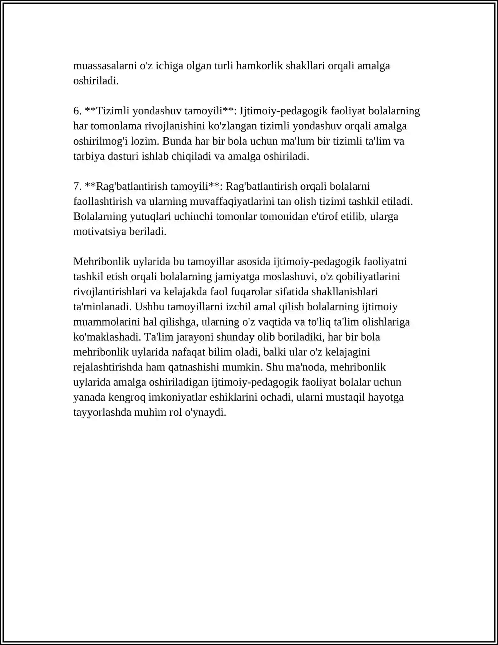 MEHRIBONLIK UYIDA(INTERNAT) IJTIMOIY-PEDAGOGIK FAOLIYAT MODELI 4