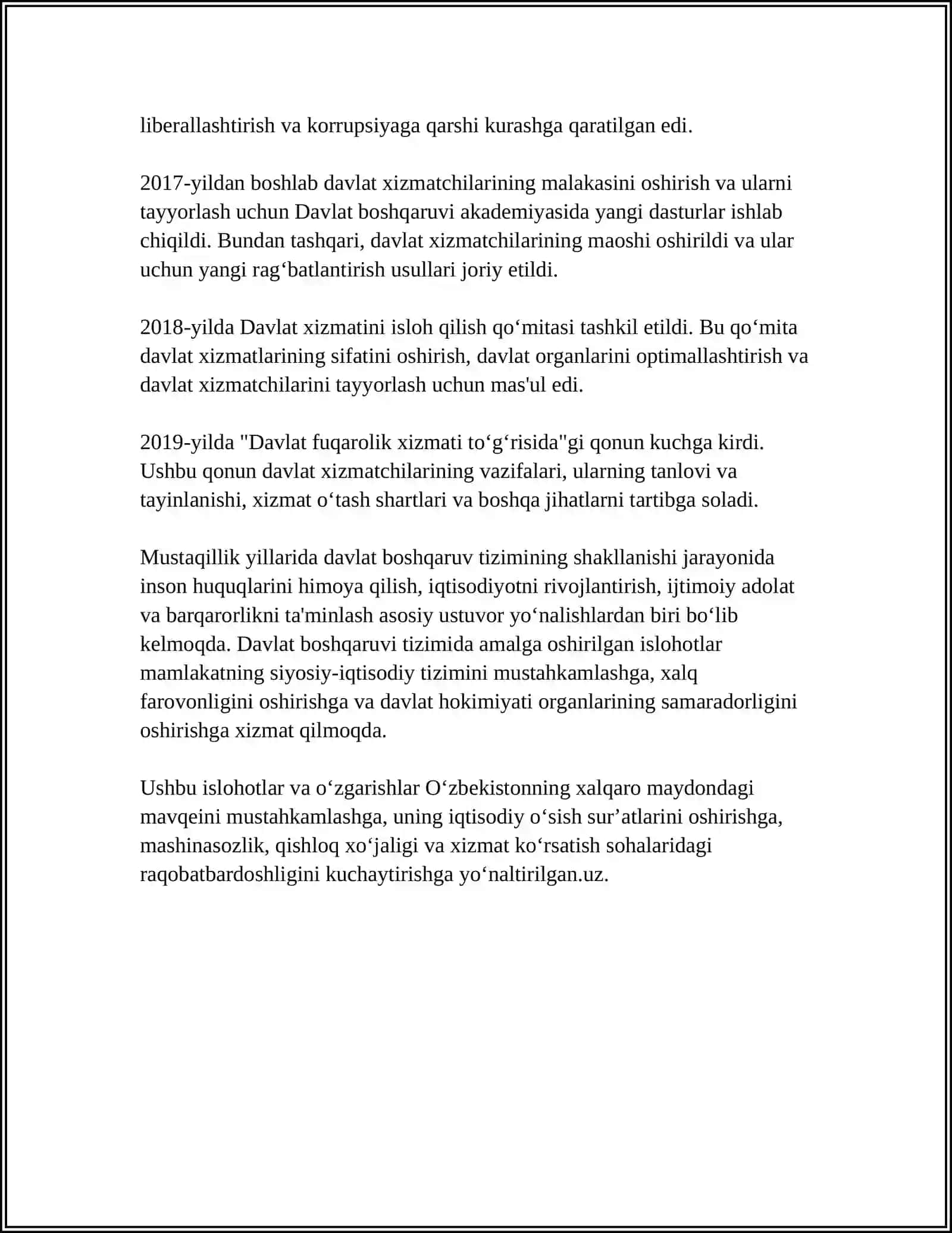 MUSTAQILLIK YILLARIDA DAVLAT BOSHQARUVI TIZIMIDA AMALGA OSHIRILGAN ISLOHOTLAR 4