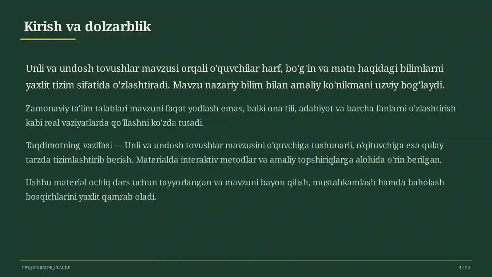Unli va undosh tovushlar (1-sinf) 4