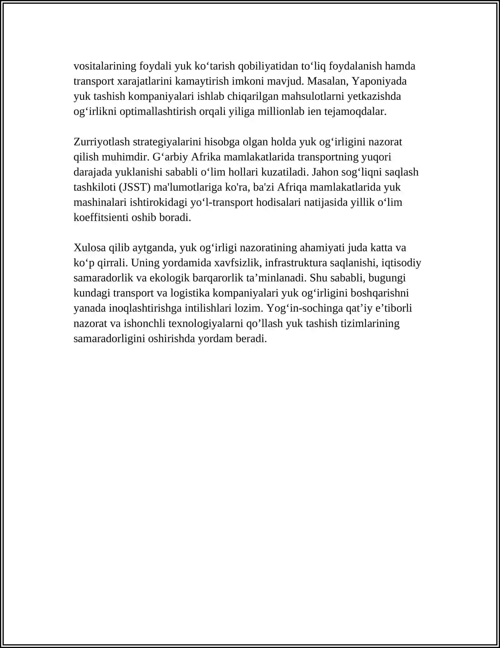 YUK OGʻIRLIKNI NAZORAT QILISH PUNKTLARI 4