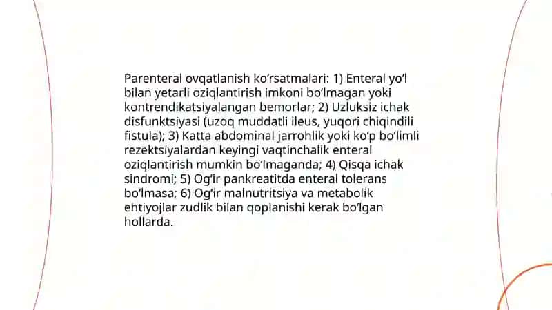Parenteral ovqatlanish va uning klinik ahamiyati 4
