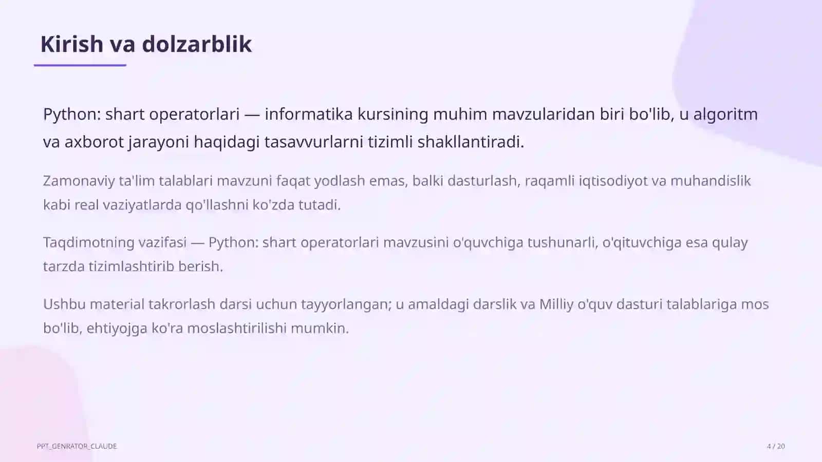 Python: shart operatorlari (8-sinf) 4