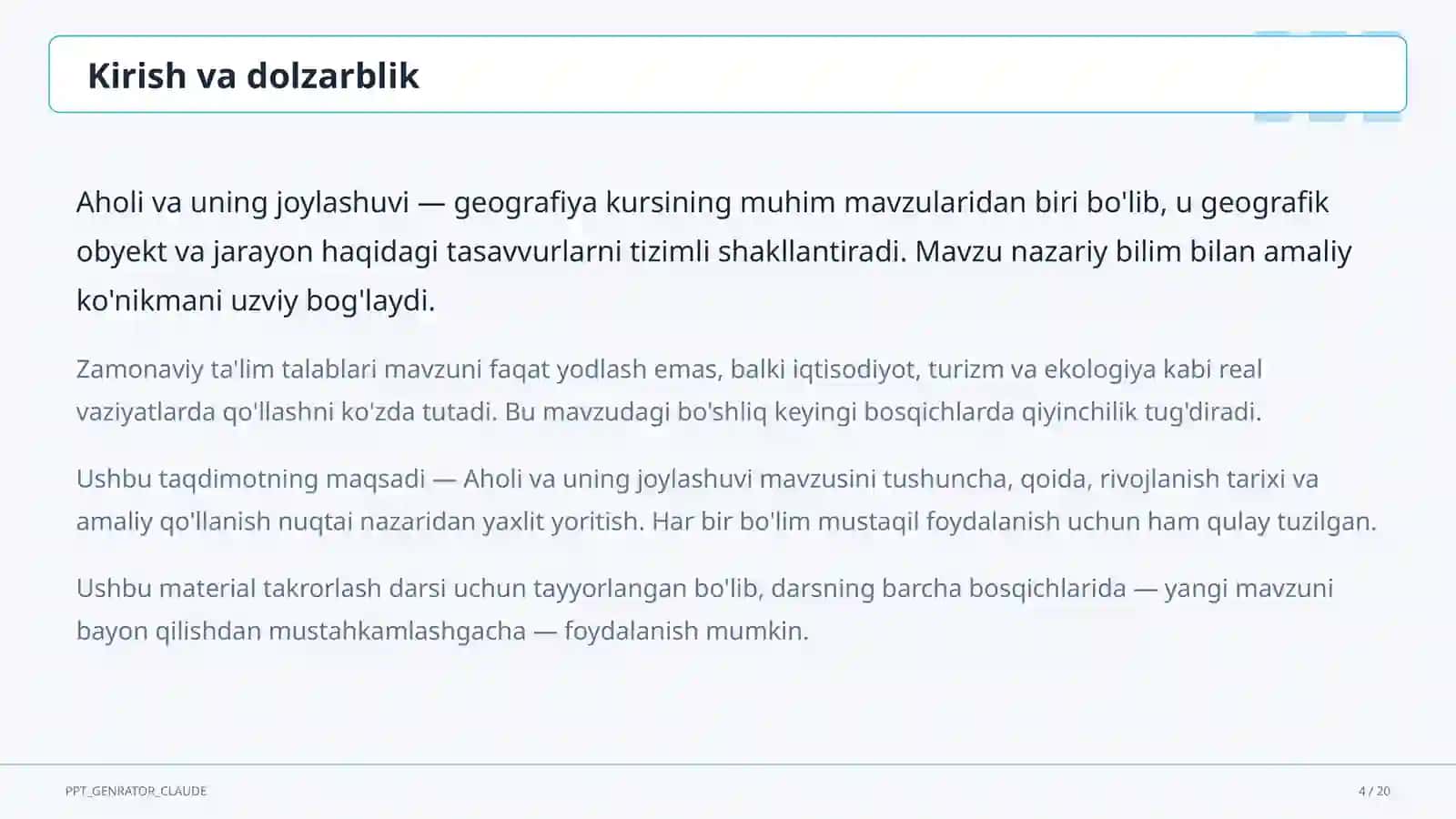 Aholi va uning joylashuvi (6-sinf) 4