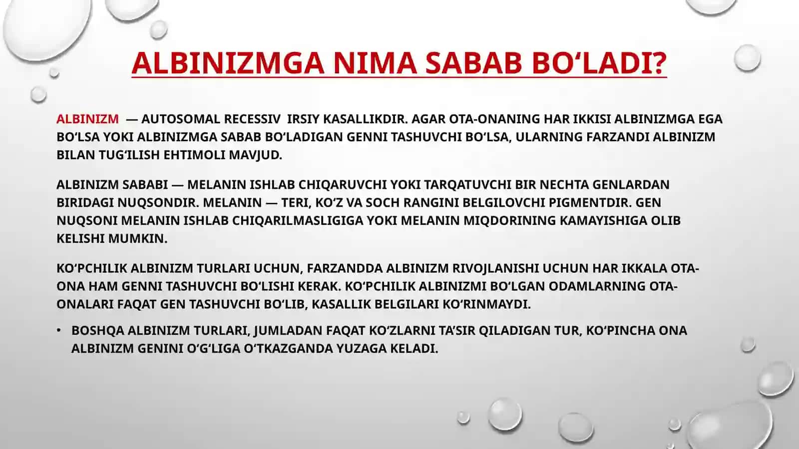 Albinizm. Etiopatogenezi, klinikasi, diagnostikasi, davolash va profilaktikasi 4