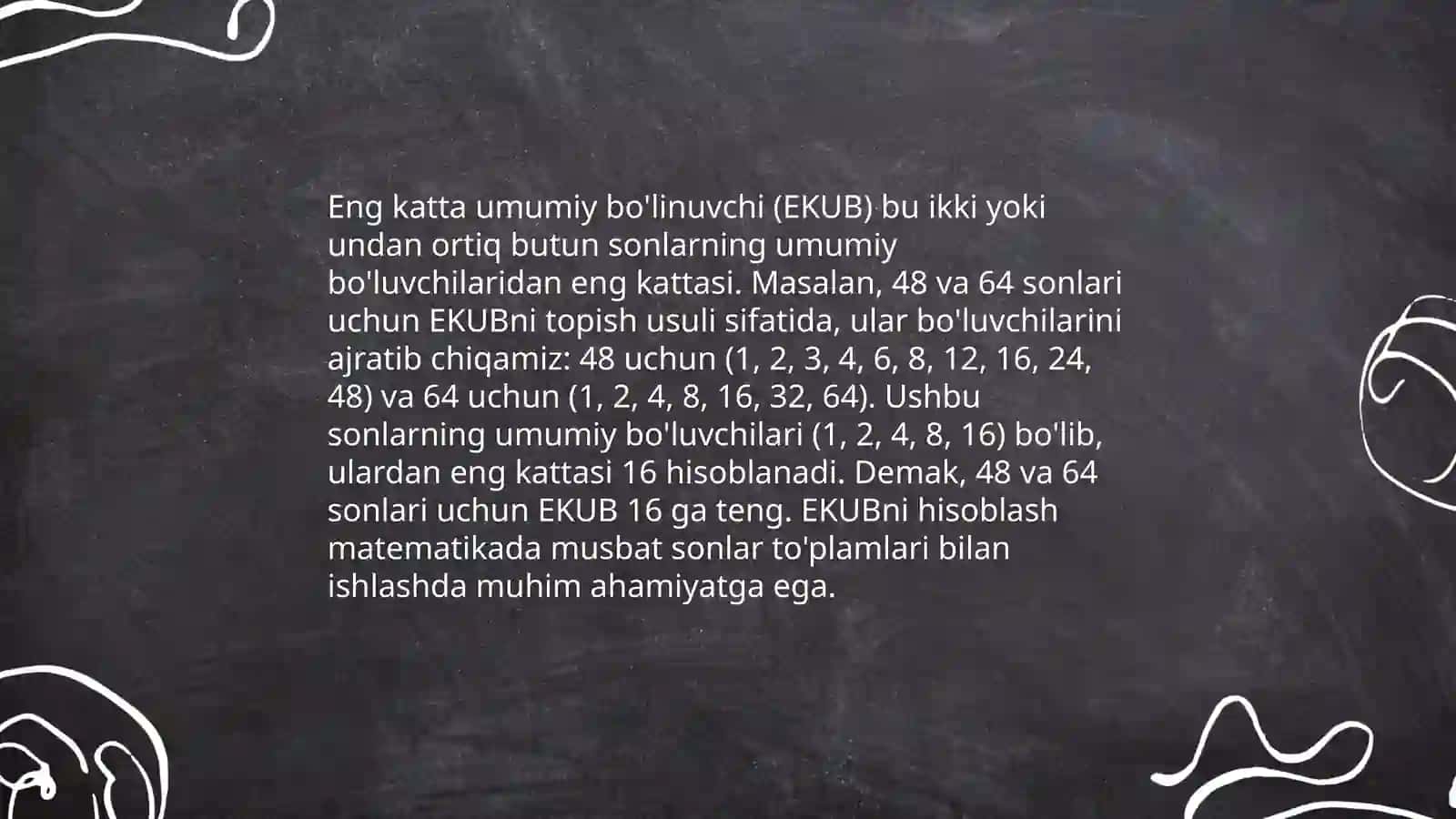 Eng kichik umumiy karrali (EKUK) va eng katta umumiy bo'linuvchi (EKUB) 4