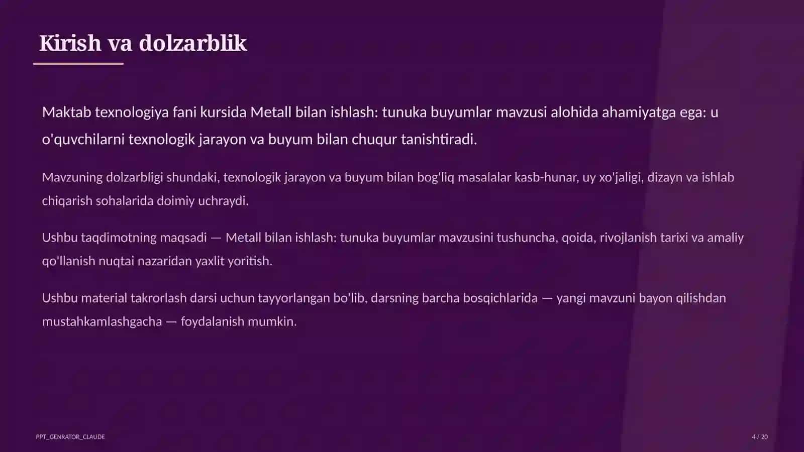 Metall bilan ishlash: tunuka buyumlar (6-sinf) 4
