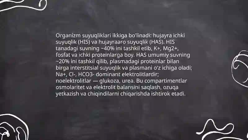 Organizmdagi biologik eritmalar elektrolit va noelektrolit sifatida 4