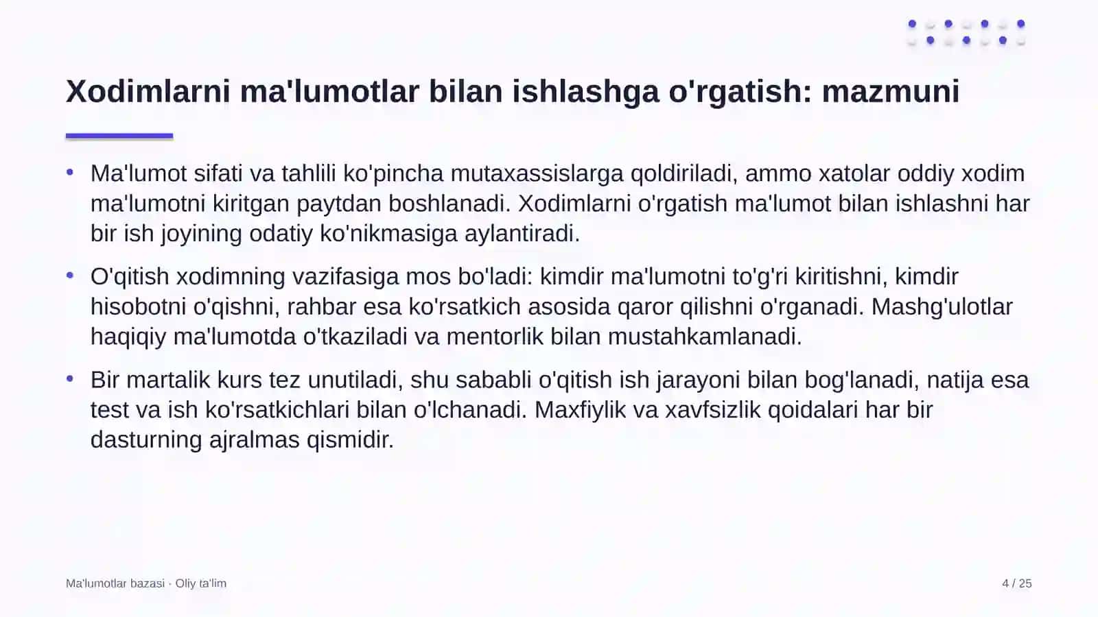 zargarlik sanoatida xodimlarni ma'lumotlar bilan ishlashga o'rgatish 9244 4
