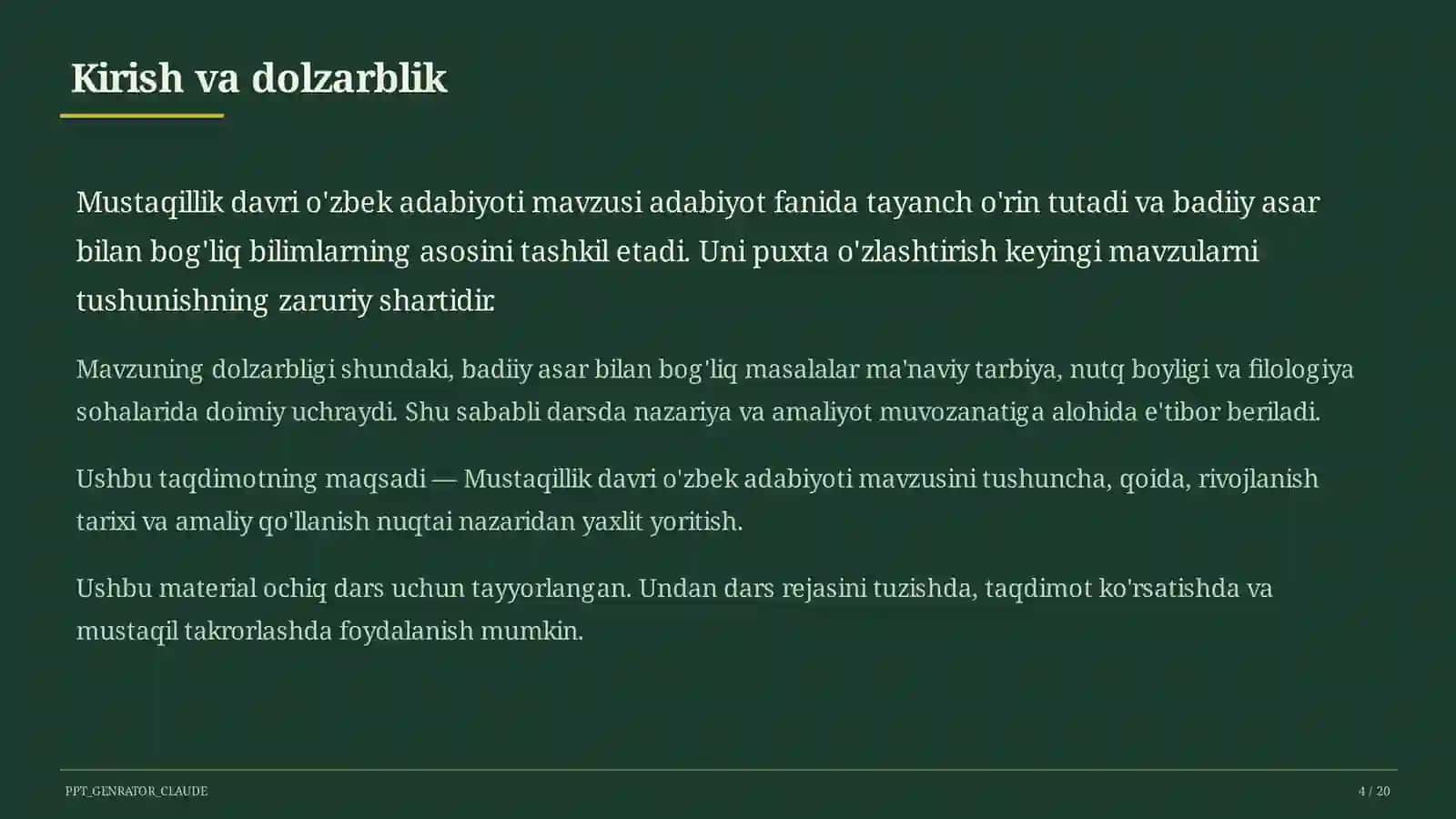 Mustaqillik davri o'zbek adabiyoti (11-sinf) 4