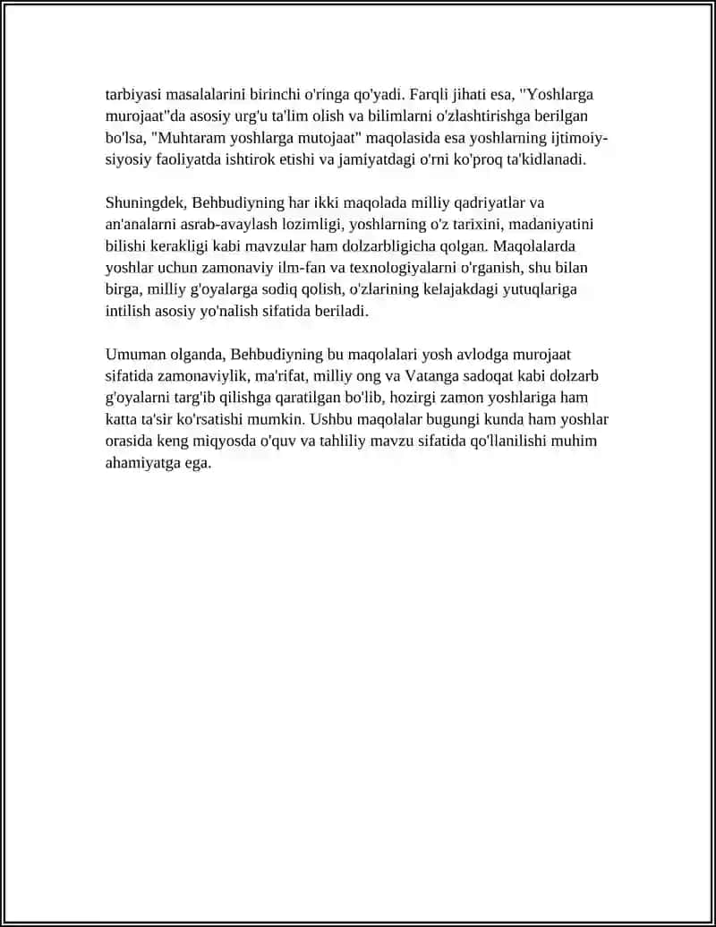 BEHBUDIYNING YOSHLARGA MUROJAAT VA MUHTARAM YOSHLARGA MUTOJAAT MAQOLALARINI TAHLIL ETISH 4