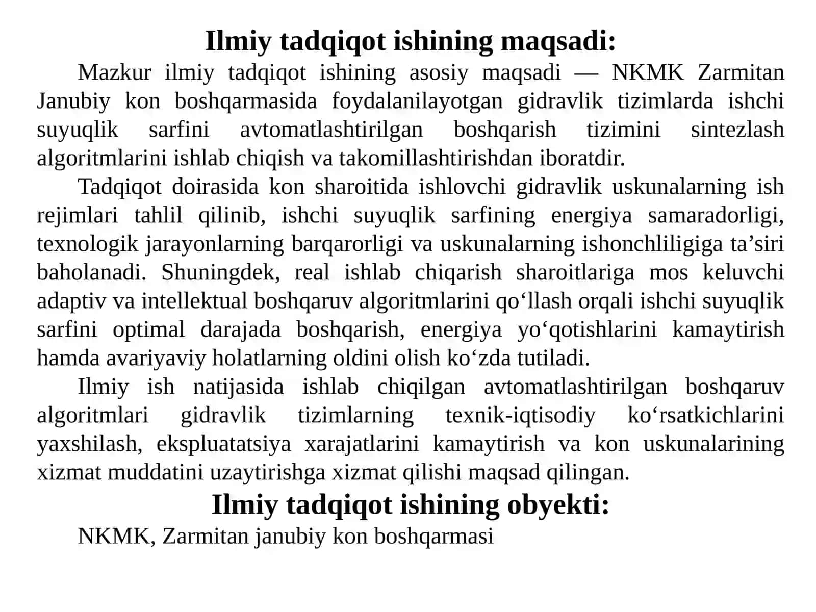 Gidravlik tizimlardagi ishchi suyuqlik sarfini avtomatlashtirilgan boshqarish tizimini sintezlash algoritmlari 4