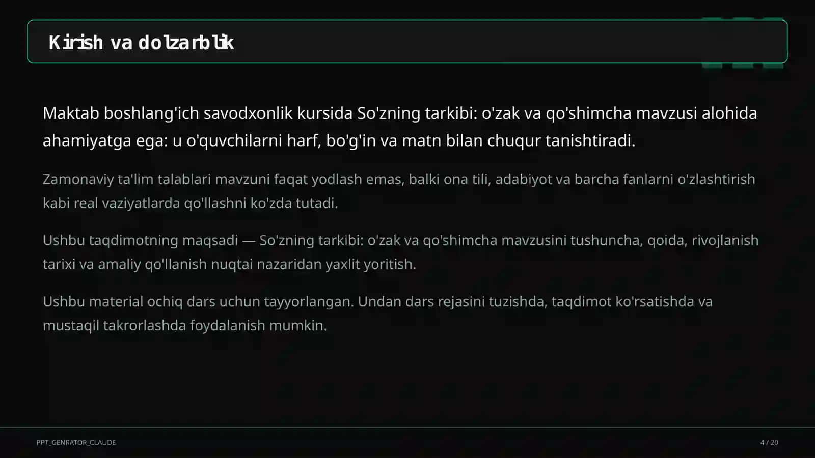 So'zning tarkibi: o'zak va qo'shimcha (3-sinf) 4