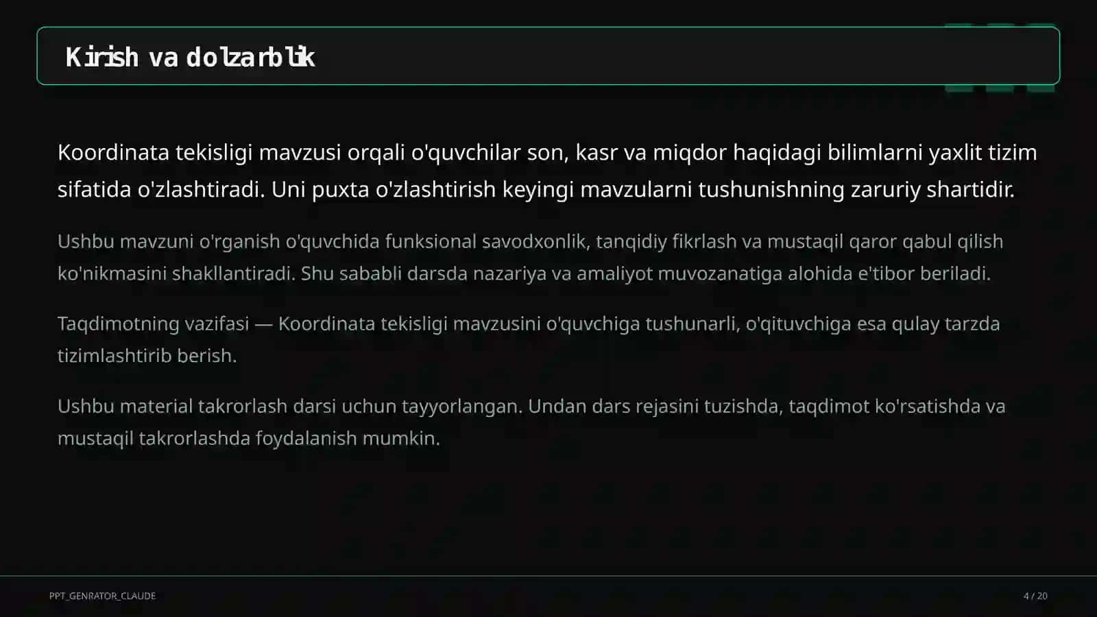 Koordinata tekisligi (6-sinf) 4