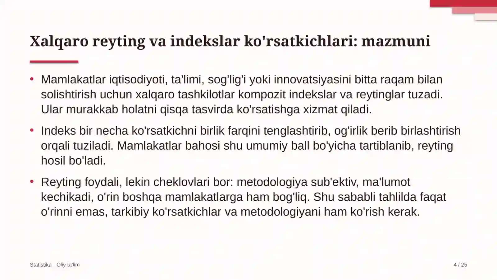 Distribyutorlik kompaniyalarida xalqaro reyting va indekslar ko'rsatkichlari 4