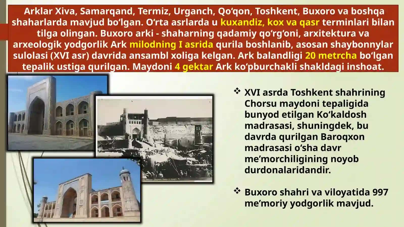 Fanning ahvoli XVI-XIX asrlarda markaziy Osiyoda 4