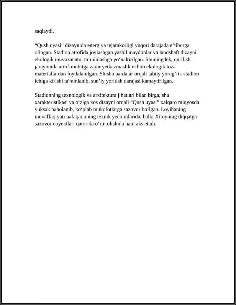 PEKINDAGI NOODATIY MILLIY STADION "QUSH UYASI" 4
