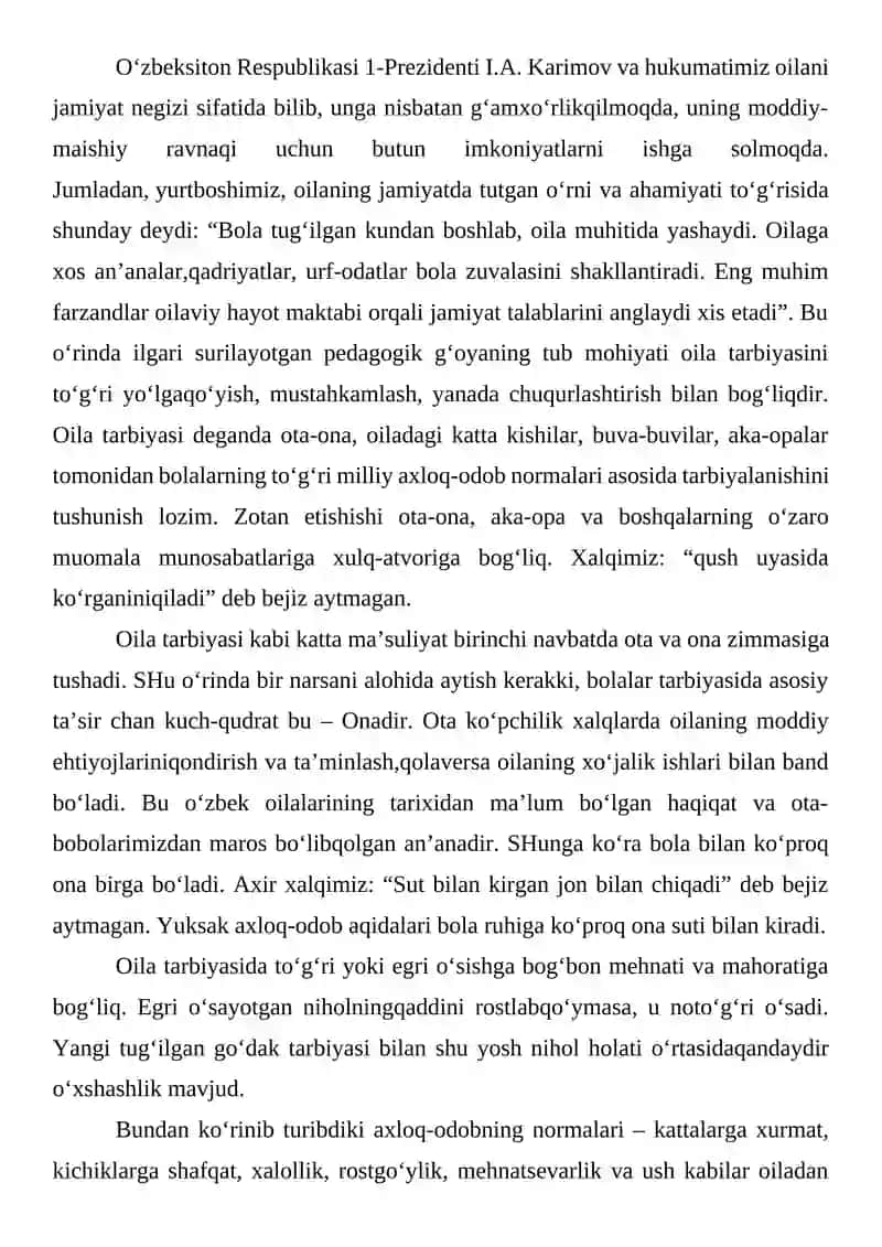 Oila tarbiyasi metod shakl va vositalaridan bittadan tanlab olib dars ishlanma tuzish 4