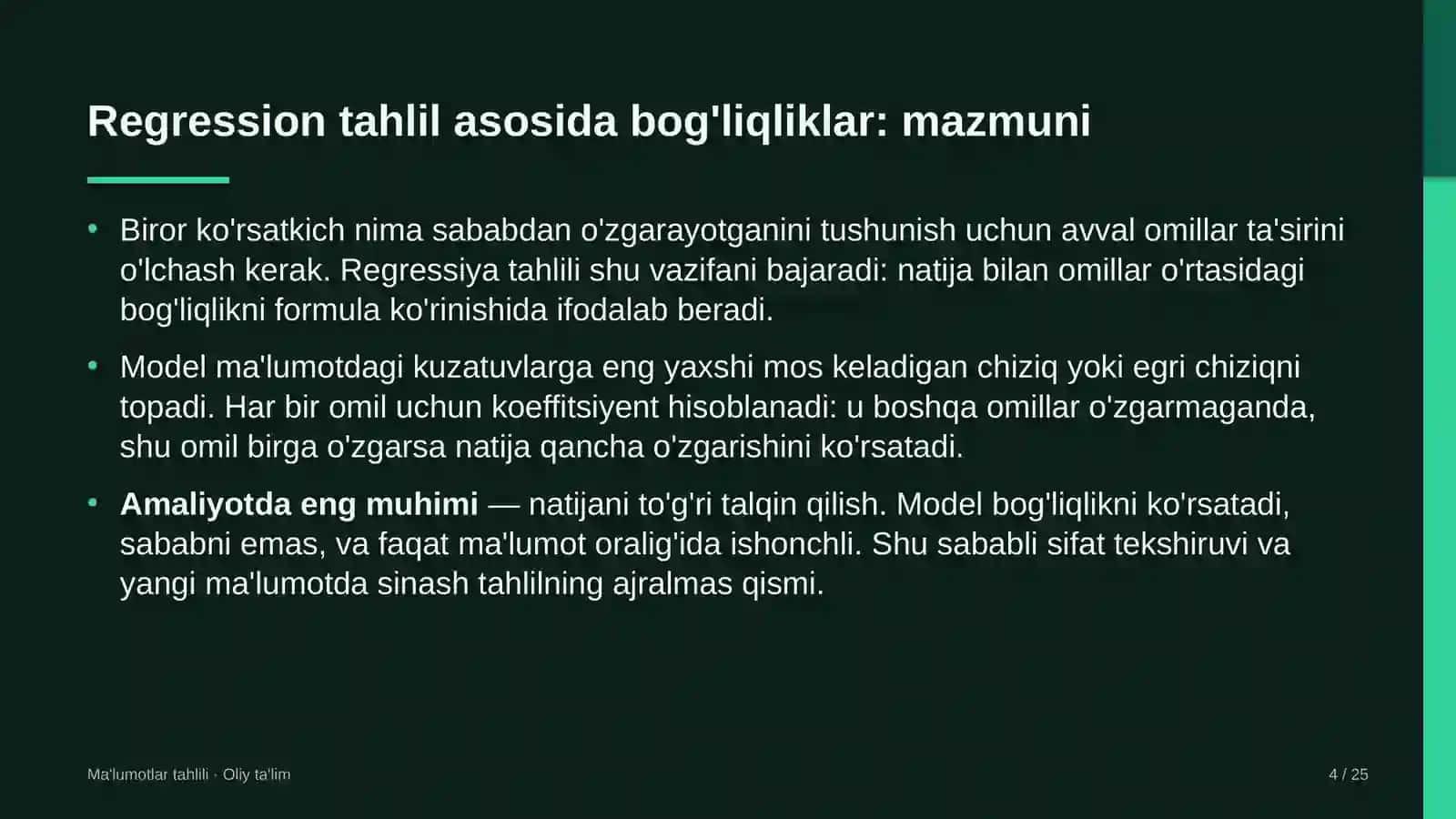 Xostellarda regression tahlil asosida bog'liqliklarni aniqlash 4