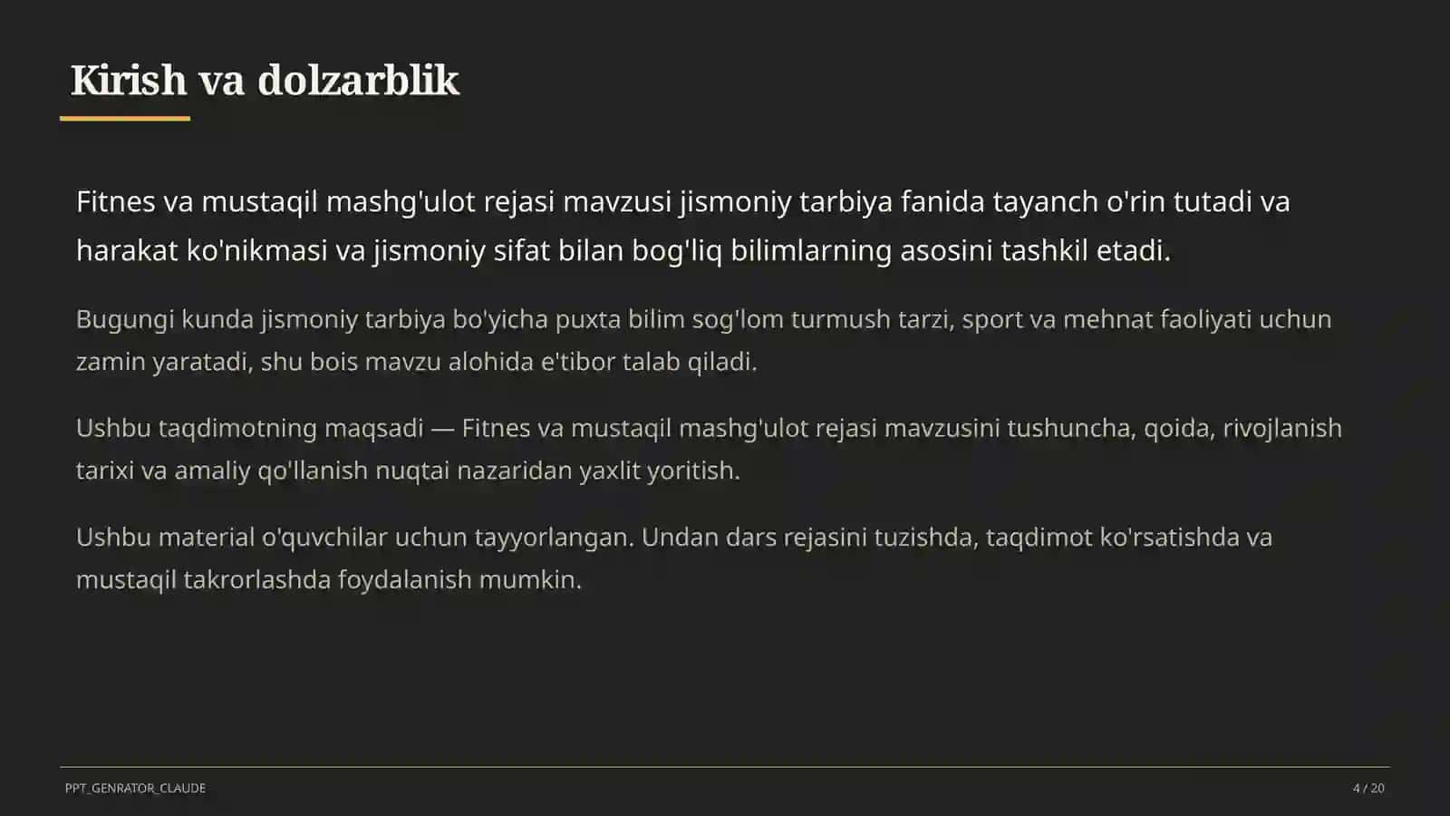 Fitnes va mustaqil mashg'ulot rejasi (11-sinf) 4