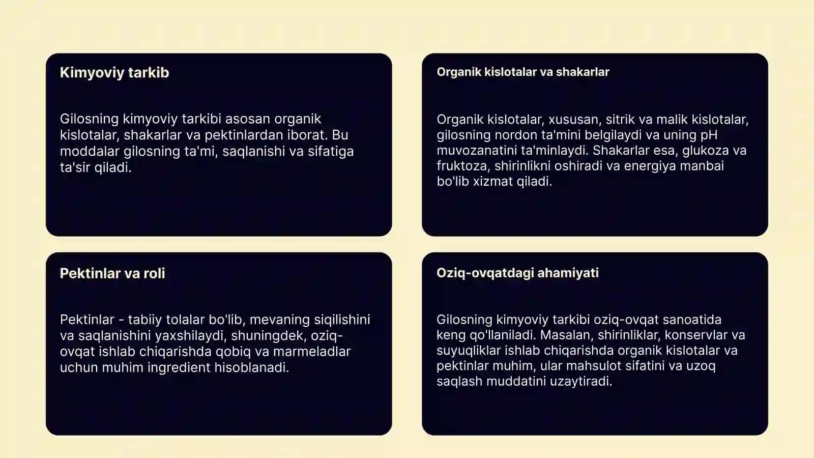 Gilos Biokimyoviy va kimyoviy tarkibi 4